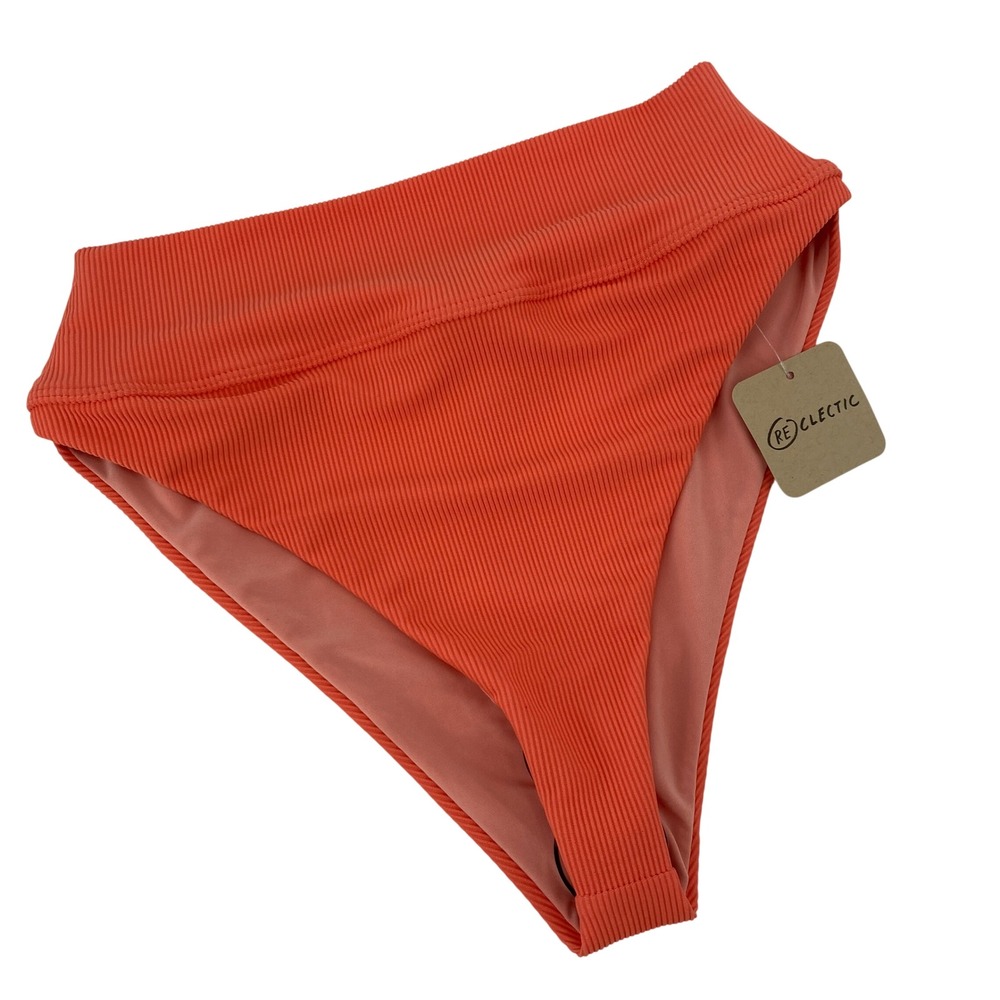 Beach Riot Bikini Bottom‎ Women Medium Coral Ribbed High Waisted Swim